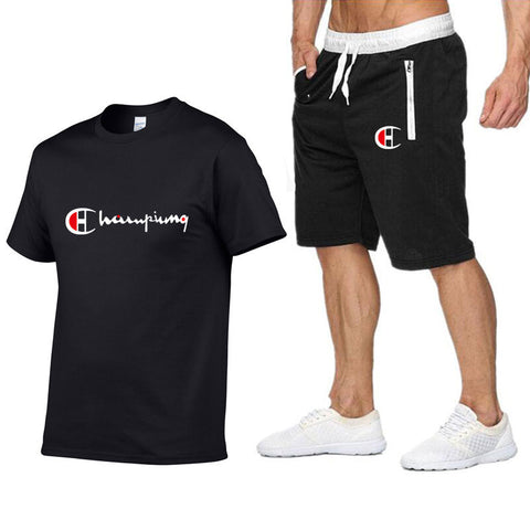 2019 Men Cotton t-shirt Set Summer Casual Sportsuits Men T shirt+Shorts 2 Two Pieces Sets