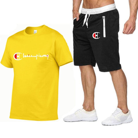 2019 Men Cotton t-shirt Set Summer Casual Sportsuits Men T shirt+Shorts 2 Two Pieces Sets