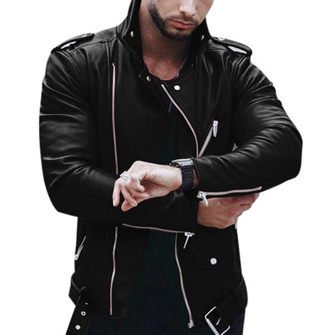 MoneRffi 2019 NEW Fashion Autumn Male Leather Jacket Plus Size 3XL Black Brown Mens Stand Collar Coats Leather Biker Jackets