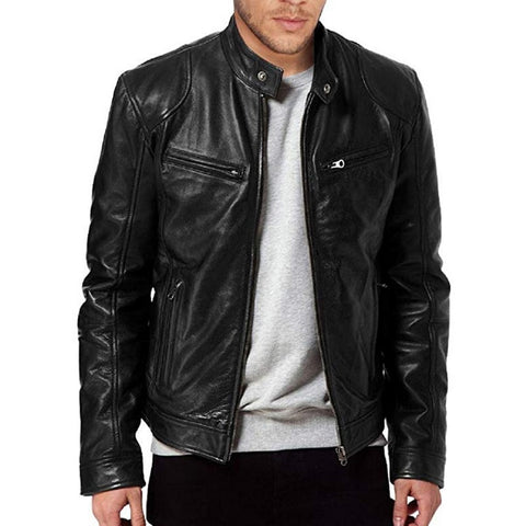 MoneRffi 2019 NEW Fashion Autumn Male Leather Jacket Plus Size 3XL Black Brown Mens Stand Collar  Coats Leather Biker Jackets