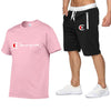 2019 Men Cotton t-shirt Set Summer Casual Sportsuits Men T shirt+Shorts 2 Two Pieces Sets