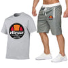 Men's T-shirt short sleeves and shorts set casual fashion sport printed cotton T-shirt and polyester shorts set