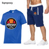 Men's T-shirt short sleeves and shorts set casual fashion sport printed cotton T-shirt and polyester shorts set