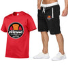 Men's T-shirt short sleeves and shorts set casual fashion sport printed cotton T-shirt and polyester shorts set