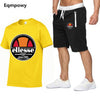 Men's T-shirt short sleeves and shorts set casual fashion sport printed cotton T-shirt and polyester shorts set