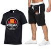 Men's T-shirt short sleeves and shorts set casual fashion sport printed cotton T-shirt and polyester shorts set