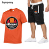 Men's T-shirt short sleeves and shorts set casual fashion sport printed cotton T-shirt and polyester shorts set