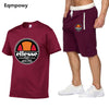 Men's T-shirt short sleeves and shorts set casual fashion sport printed cotton T-shirt and polyester shorts set