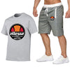 Men's T-shirt short sleeves and shorts set casual fashion sport printed cotton T-shirt and polyester shorts set