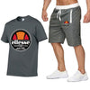Men's T-shirt short sleeves and shorts set casual fashion sport printed cotton T-shirt and polyester shorts set