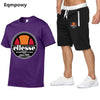 Men's T-shirt short sleeves and shorts set casual fashion sport printed cotton T-shirt and polyester shorts set